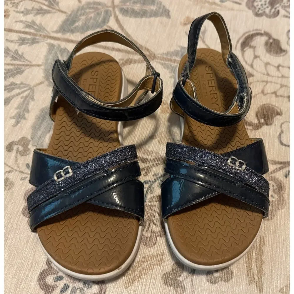 Sperry Kids Blue Glitter Strappy Sandals Girls Size 12 Pre-owned Shimmer